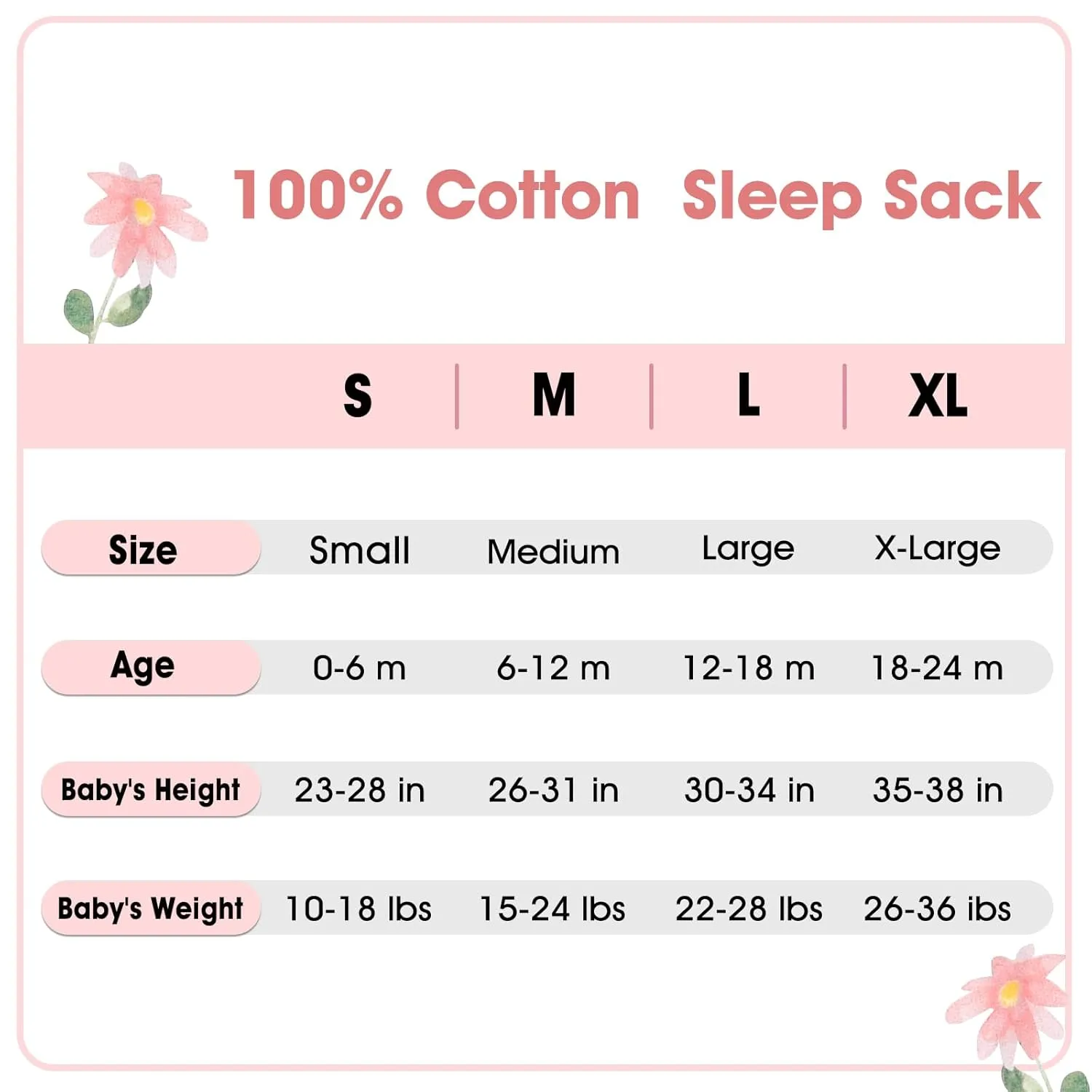 PHF Soft Baby Sleep Sack 18-24 Months 100% Cotton Wearable Blanket, 2-Way Zipper 0.5 TOG Toddler Sleeping Sack 3 Pack, Comfy Sleep Bag for Baby Girls, Pink Floral (X-Large)
