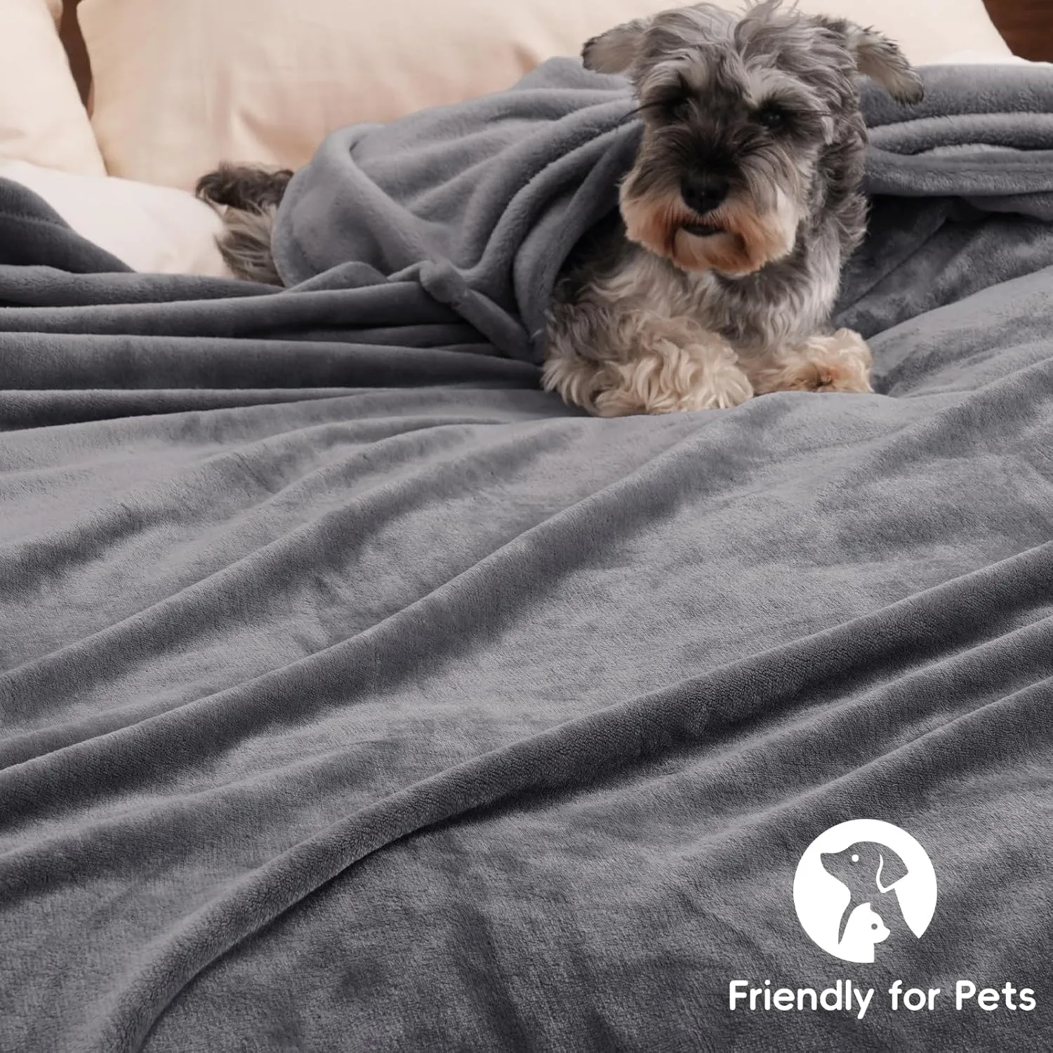 PHF Ultra Soft Fleece Blanket Queen Size, No Shed No Pilling Luxury Plush Cozy 300GSM Lightweight Blanket for Bed, Couch, Chair, Sofa Suitable for All Season, 90" x 90", Grey