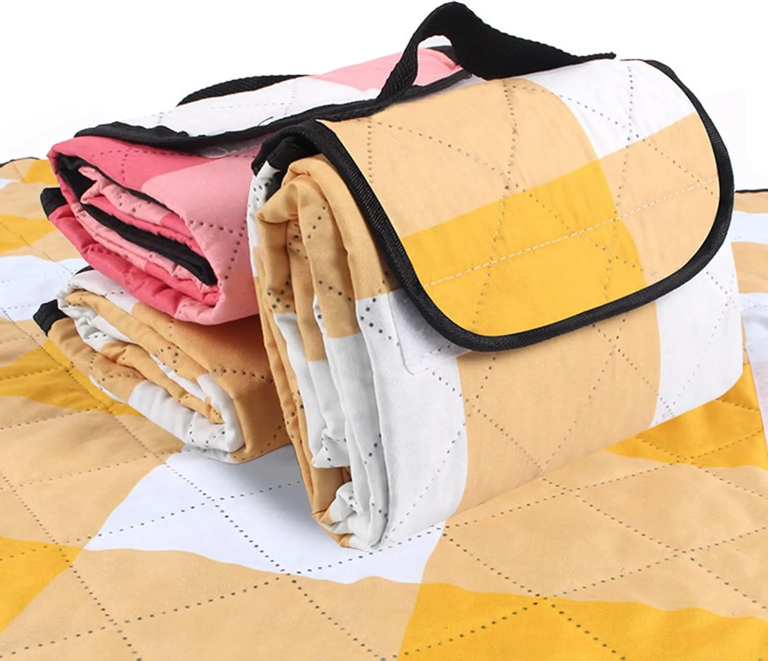 Plaid-Pattern Picnics Mat Pad 3-Layers Picnics Blanket Outdoor Camping Beachs Blanket & Sandproof