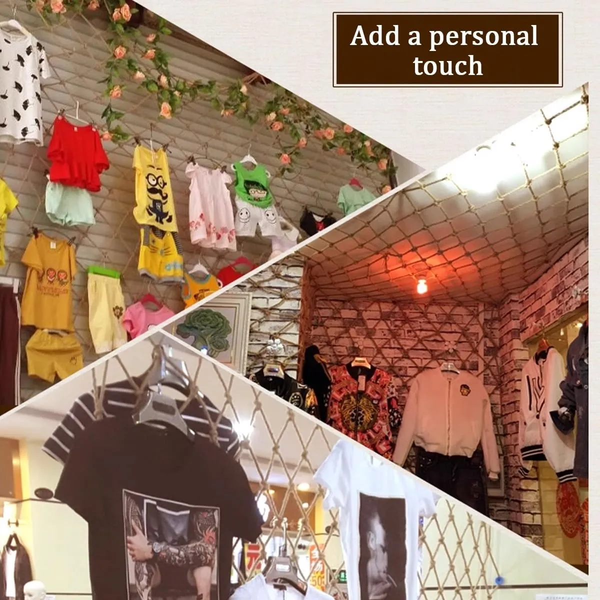 Plant Climbing Rope Netting for Plants and Flowers，Jute Rope Net for Indoor and Outdoor Decoration, Cafes, Bookstores, Parties(7Mx7M)