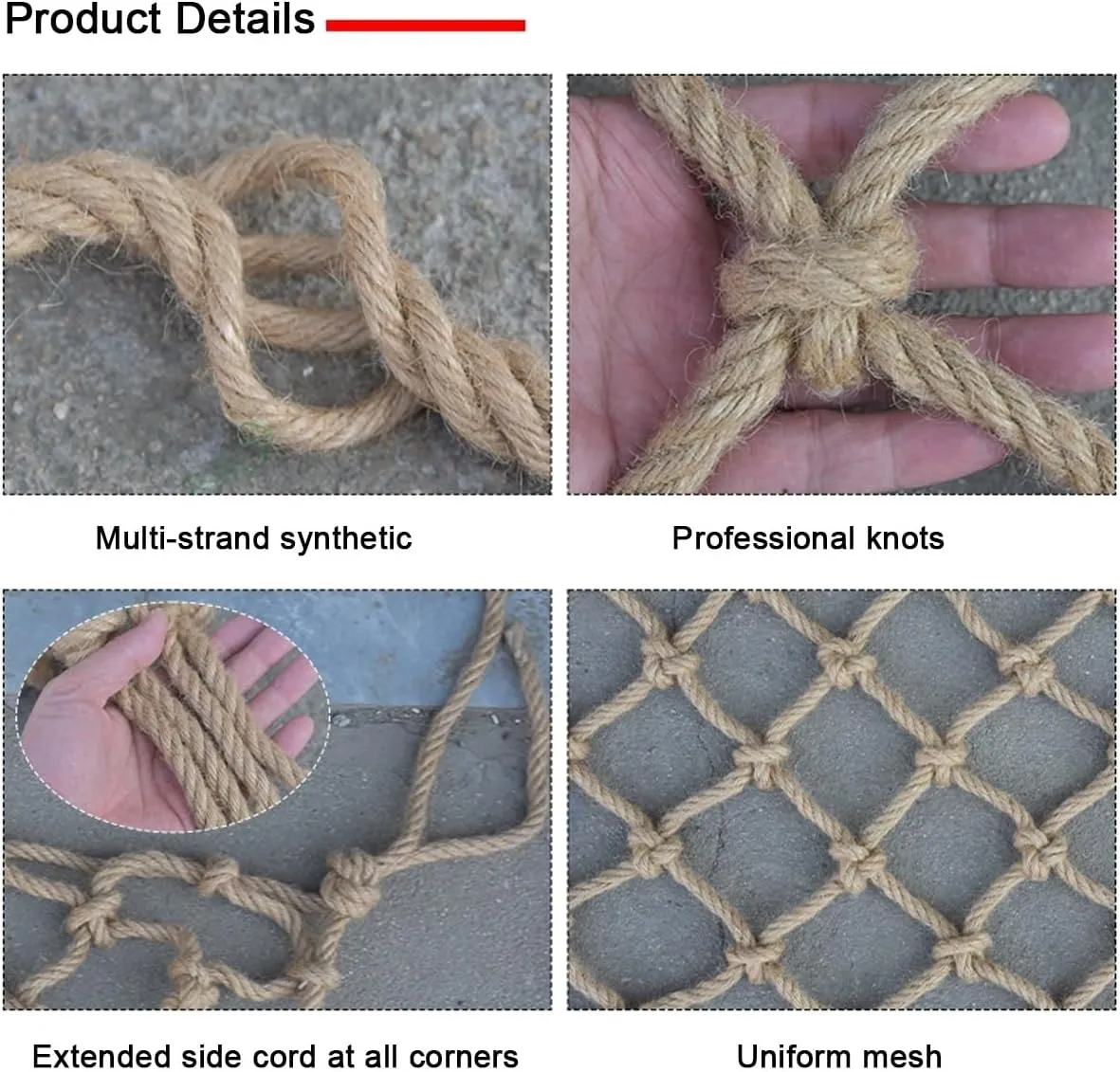 Plant Climbing Rope Netting for Plants and Flowers，Jute Rope Net for Indoor and Outdoor Decoration, Cafes, Bookstores, Parties(7Mx7M)