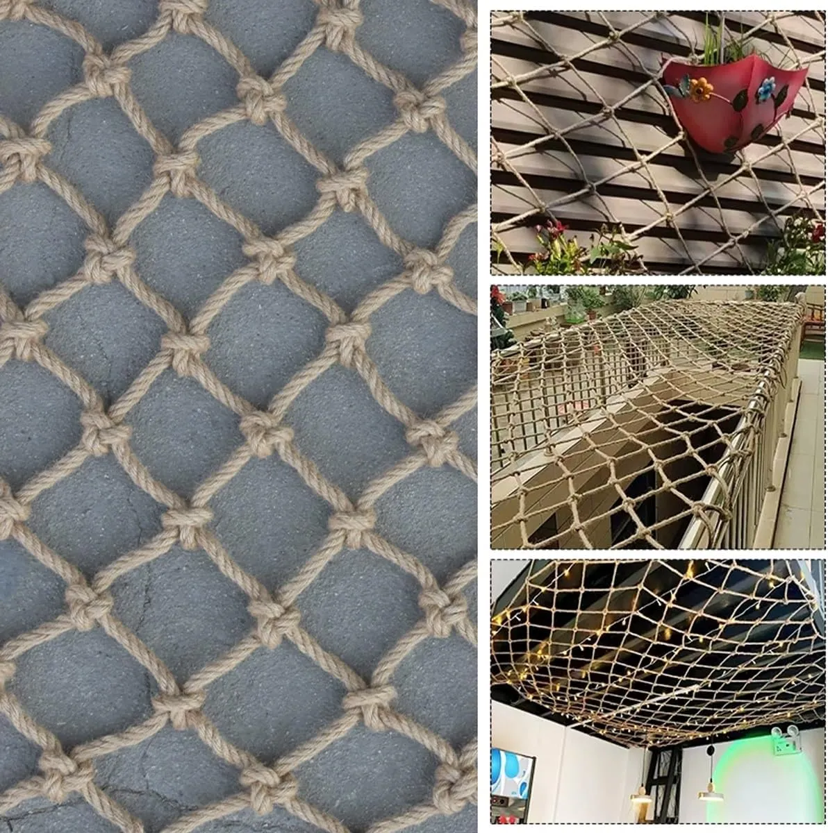 Plant Climbing Rope Netting for Plants and Flowers，Jute Rope Net for Indoor and Outdoor Decoration, Cafes, Bookstores, Parties(7Mx7M)