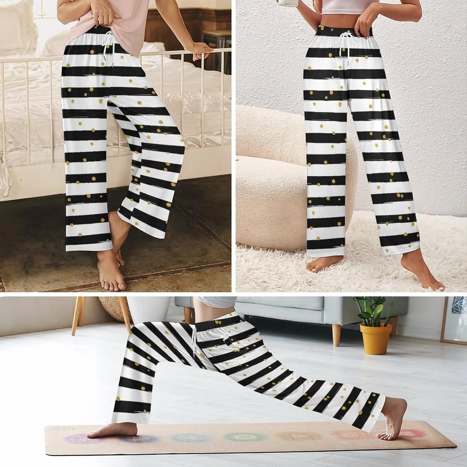 Polka Dots Pink Women Lounge Pants Comfy Pajama Bottom Drawstring Sleepwear Long Pajamas Pants