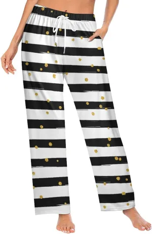 Polka Dots Pink Women Lounge Pants Comfy Pajama Bottom Drawstring Sleepwear Long Pajamas Pants