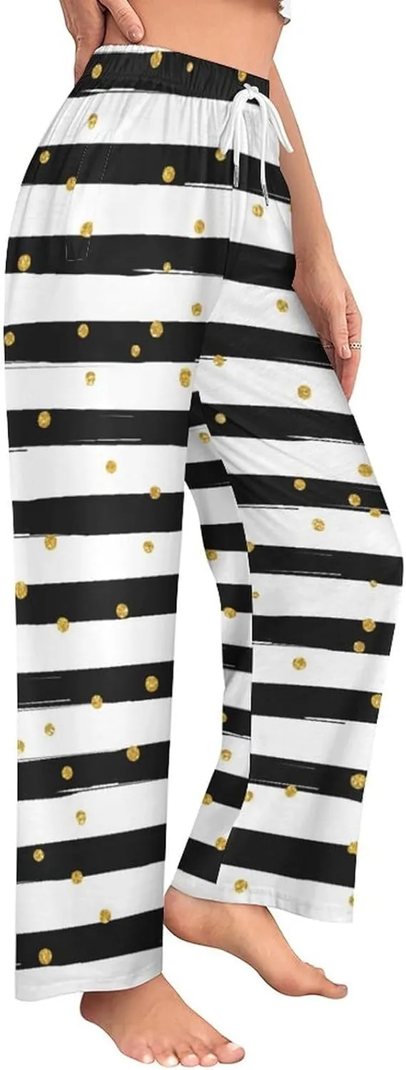 Polka Dots Pink Women Lounge Pants Comfy Pajama Bottom Drawstring Sleepwear Long Pajamas Pants