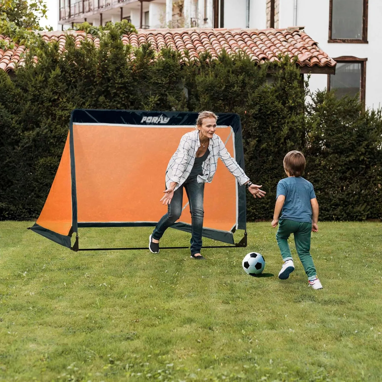 Poray Portable Soccer Goal Pop Up Soccer Net for Kids and Adults with 210D Oxford Fabric & Extra Stakes,Birthday Gift & Fun for Backyard and Soccer Training