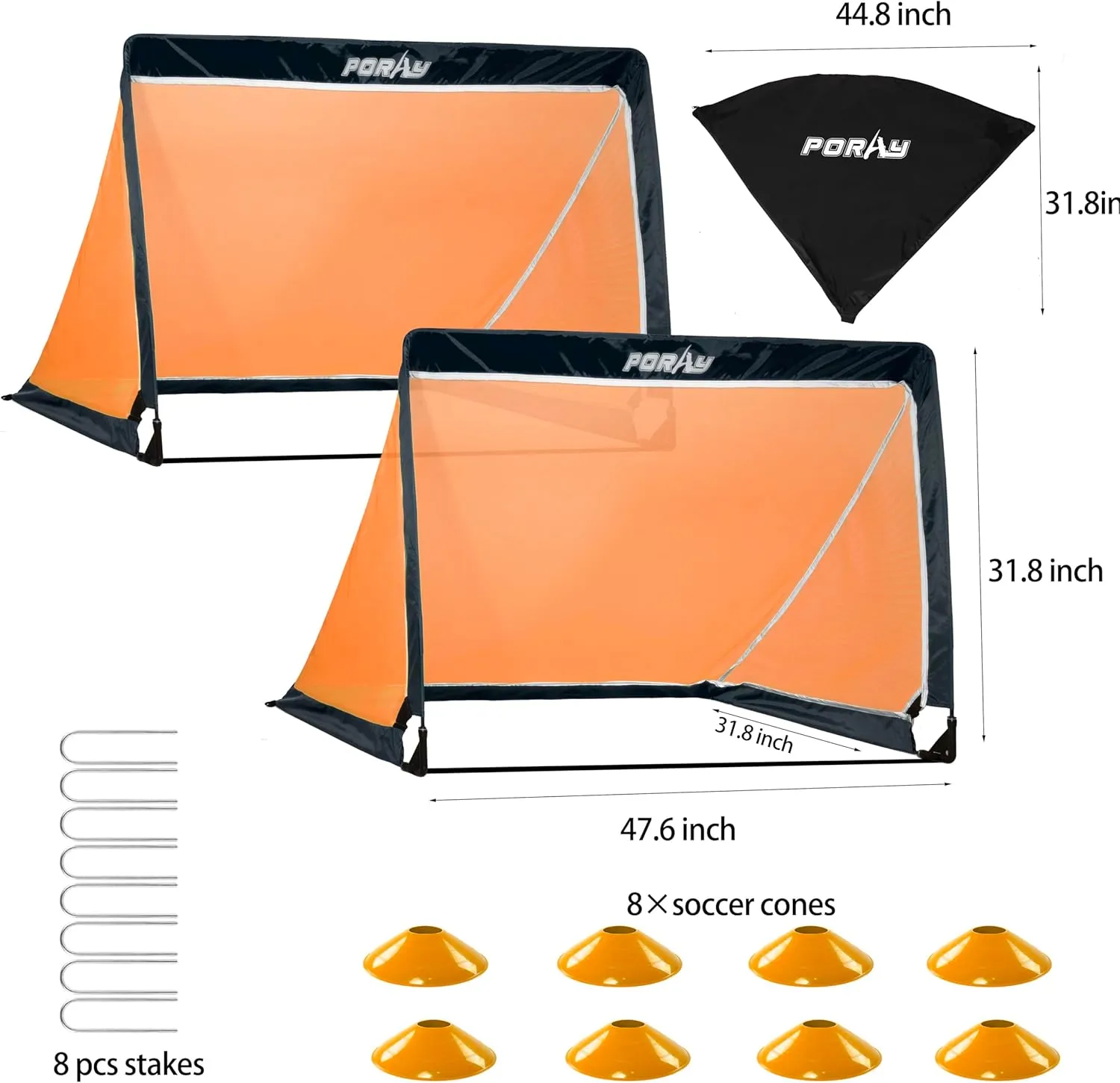 Poray Portable Soccer Goal Pop Up Soccer Net for Kids and Adults with 210D Oxford Fabric & Extra Stakes,Birthday Gift & Fun for Backyard and Soccer Training