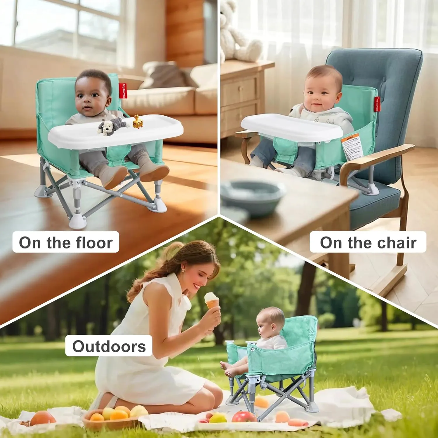 Portable 3-in-1 Baby Booster Seat – Cozy Floor Seat, Feeding Seat with Tray, Toddler Booster – Compact, Foldable, Safe with Child Safety Belt Carry Bag – Perfect for Travel & Family Time