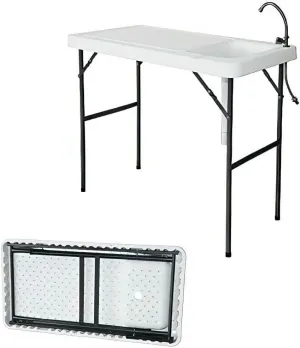 Portable Folding Fish Table with Sink - Outdoor Fishing Cleaning Station, Easy Storage, Fillet Table with Faucet, Ideal for Picnic, Garden, Kitchen, and Camping