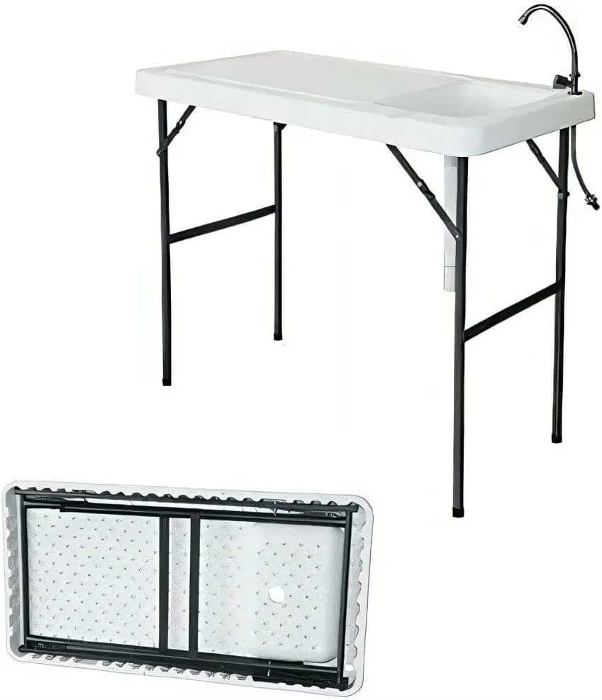 Portable Folding Fish Table with Sink - Outdoor Fishing Cleaning Station, Easy Storage, Fillet Table with Faucet, Ideal for Picnic, Garden, Kitchen, and Camping