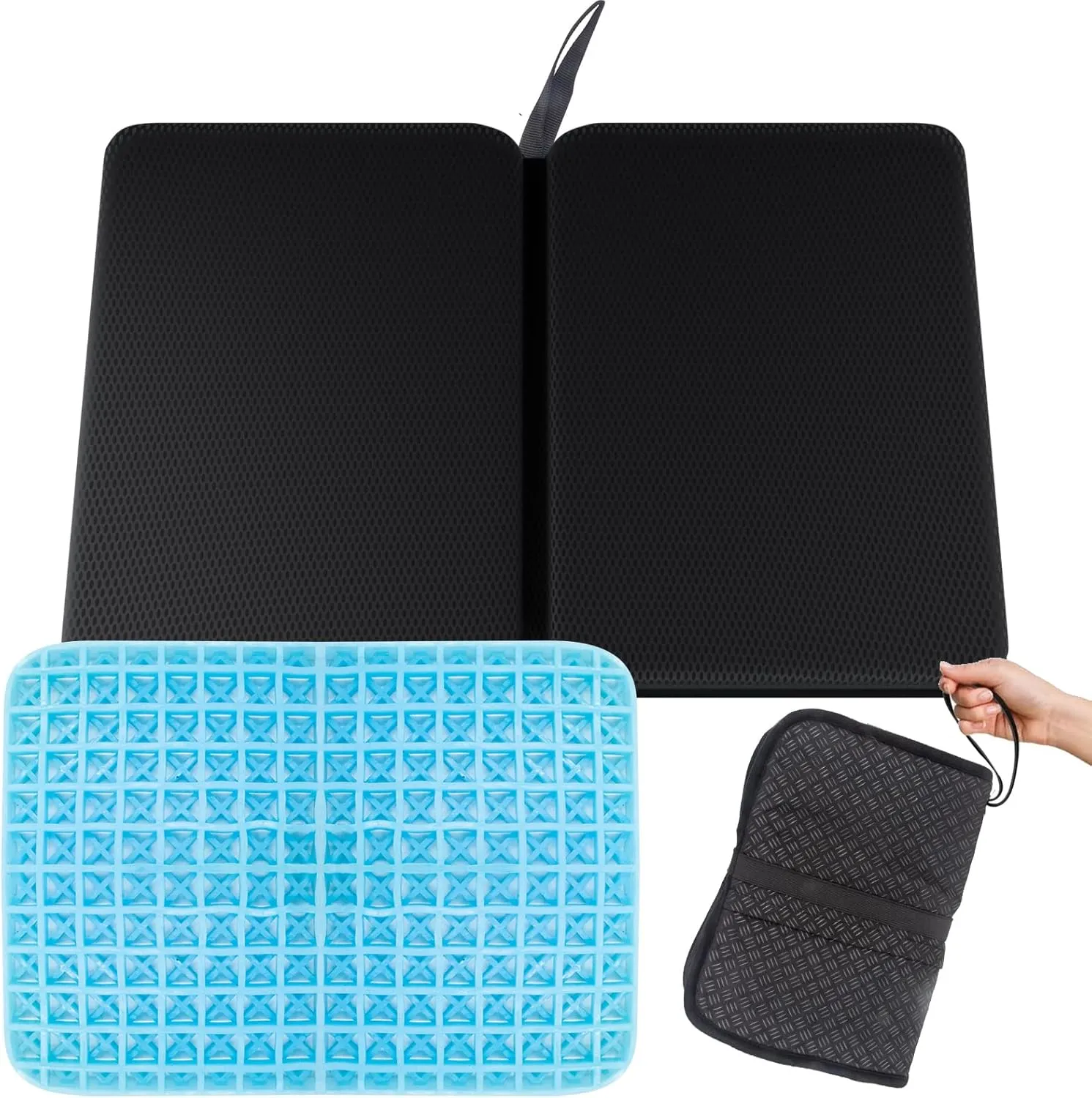 Portable Gel Seat Cushion,15.7'' x 10.6''Foldable Breathable Travel Thick Gel Seat Cushion for Office Chair, Car Seat, Wheelchair,Relief Long Sitting, Travel, Sciatica, Coccyx Pain