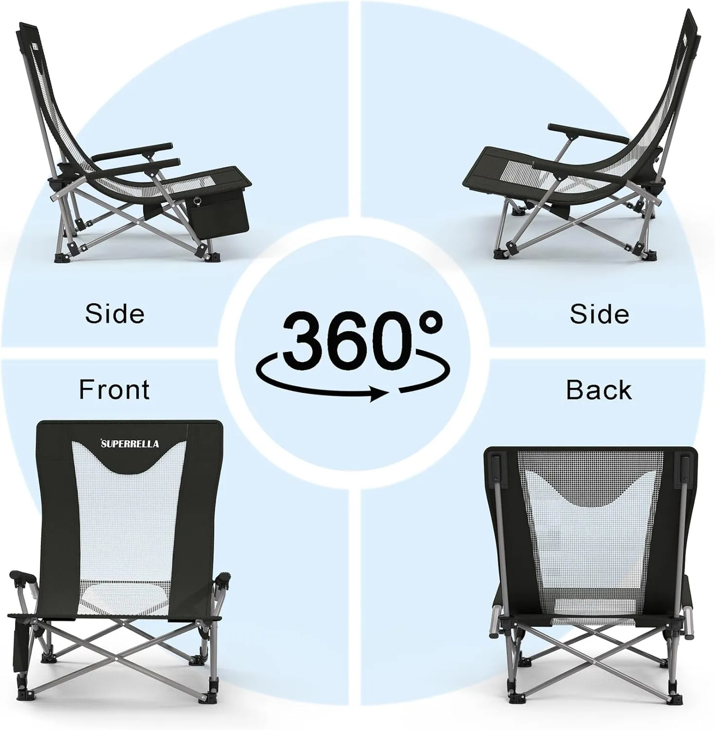 Portable Low Beach Chair for Adults with Cup Holder Hard Arm Folding Lawn Chairs for Outdoor Activities, Black, Support 400 lbs