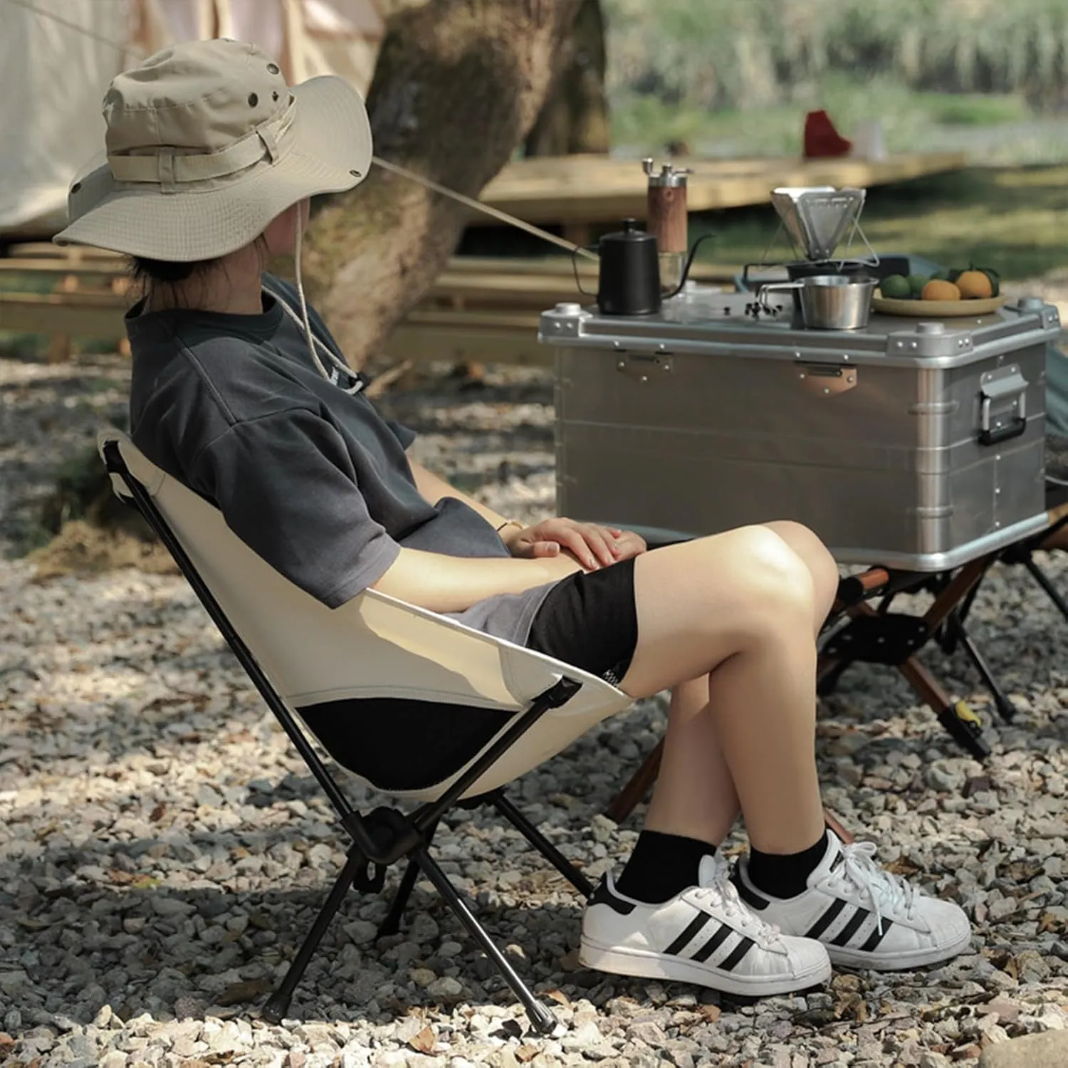 Portable Outdoor Folding Chair Can Be Used for Fishing Sketching and Picnics Comfortable and Breathable Mesh with Backrest-L