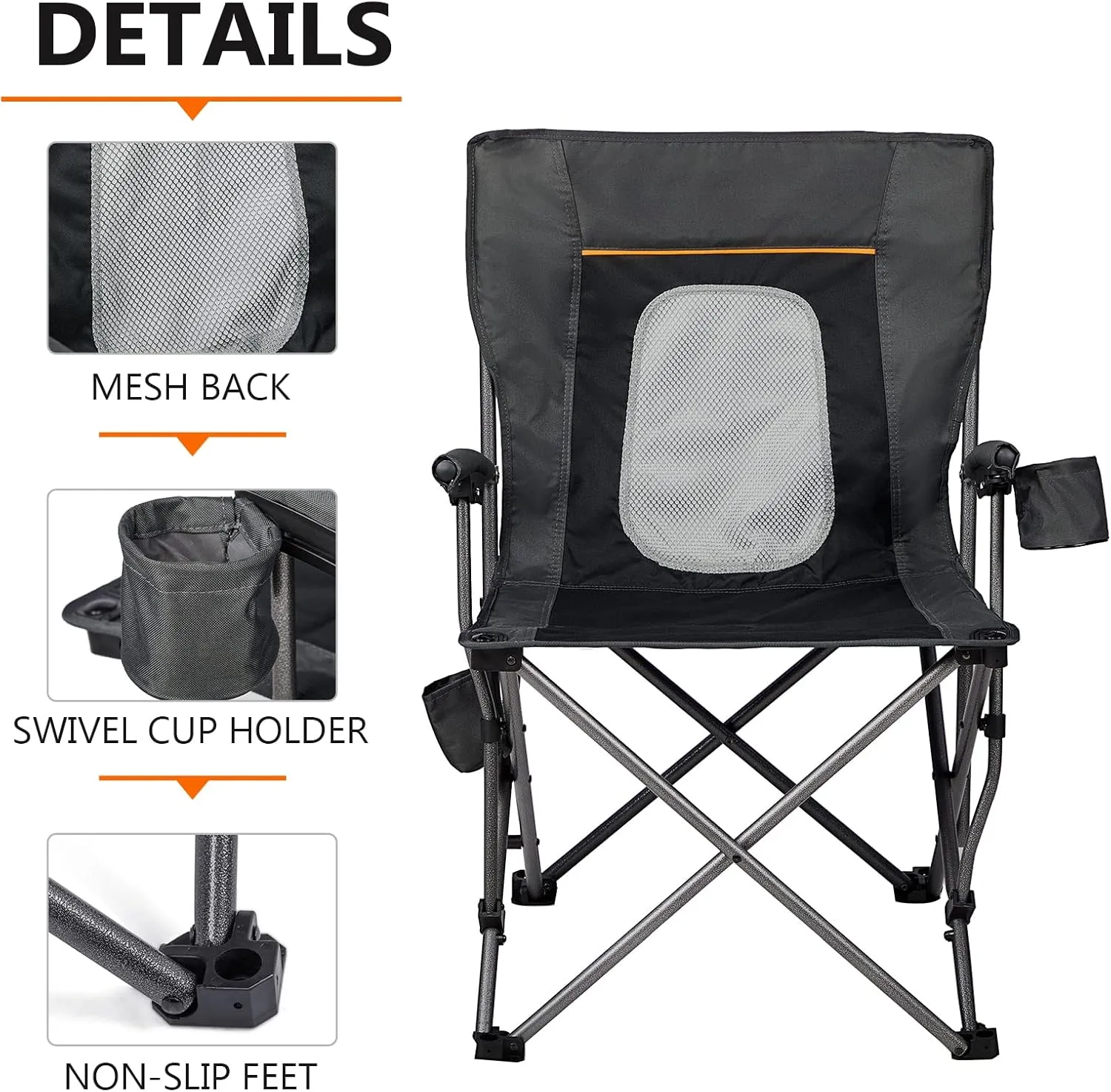 PORTAL Folding Camping Chair Comfortable Portable Lawn Chairs Lightweight Foldable Outdoor Camp Chair for Adults, Supports up to 300 lbs, Black