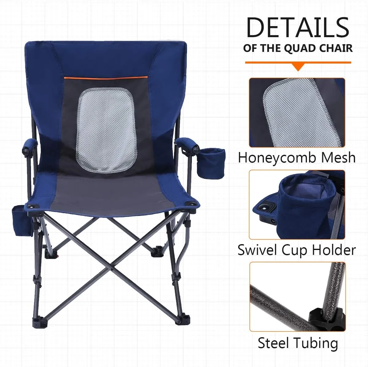 PORTAL Folding Camping Chair Comfortable Portable Lawn Chairs Lightweight Foldable Outdoor Camp Chair for Adults, Supports up to 300 lbs, Blue