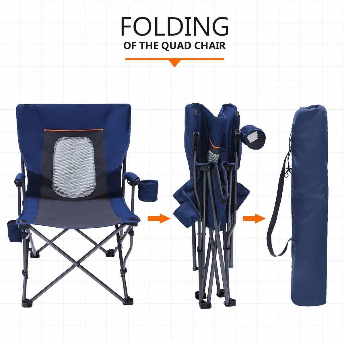 PORTAL Folding Camping Chair Comfortable Portable Lawn Chairs Lightweight Foldable Outdoor Camp Chair for Adults, Supports up to 300 lbs, Blue