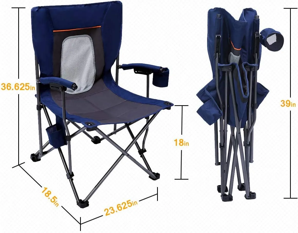 PORTAL Folding Camping Chair Comfortable Portable Lawn Chairs Lightweight Foldable Outdoor Camp Chair for Adults, Supports up to 300 lbs, Blue