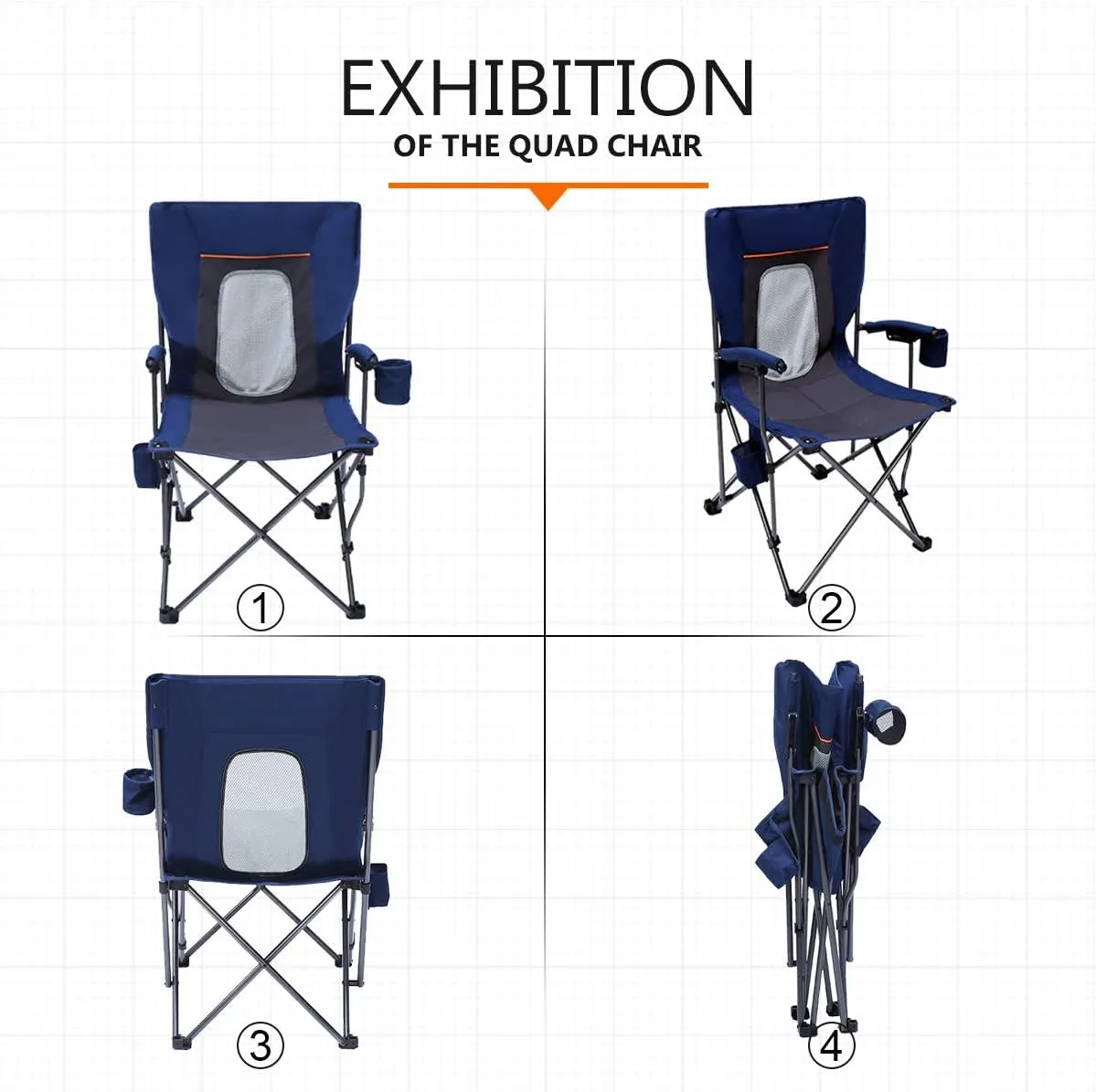 PORTAL Folding Camping Chair Comfortable Portable Lawn Chairs Lightweight Foldable Outdoor Camp Chair for Adults, Supports up to 300 lbs, Blue