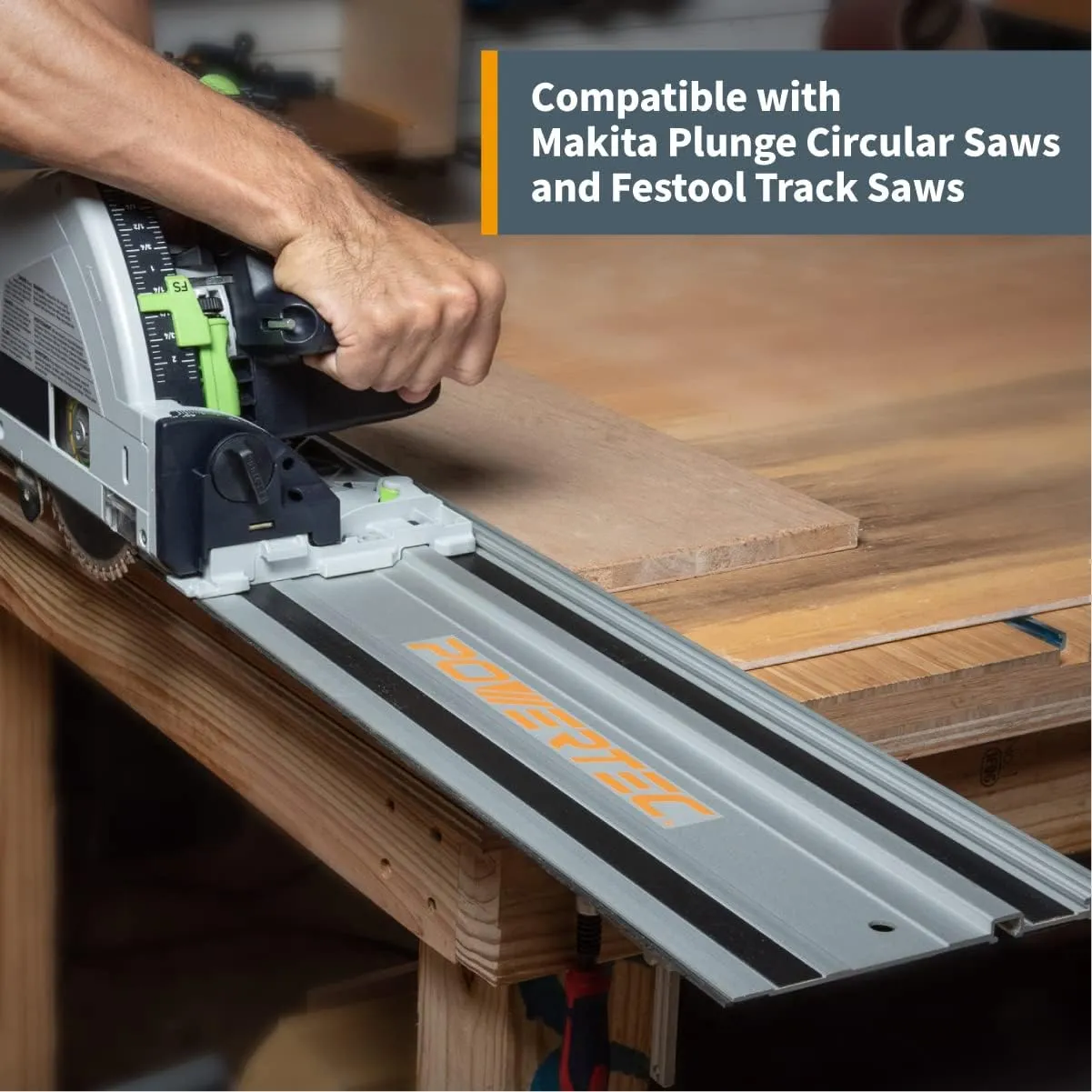 POWERTEC 71550 55" Track Saw Guide Rail Kit for Makita or Festool | Includes (2) Guide Rails/Protective Guide Rail Bag/Rail Connectors