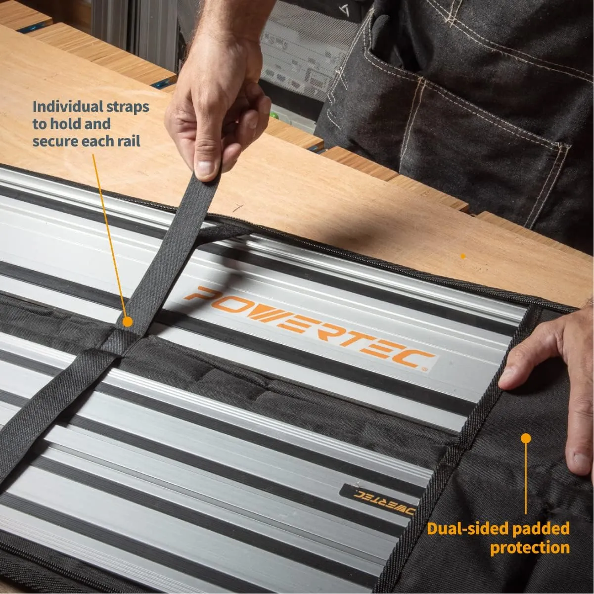 POWERTEC 71550 55" Track Saw Guide Rail Kit for Makita or Festool | Includes (2) Guide Rails/Protective Guide Rail Bag/Rail Connectors