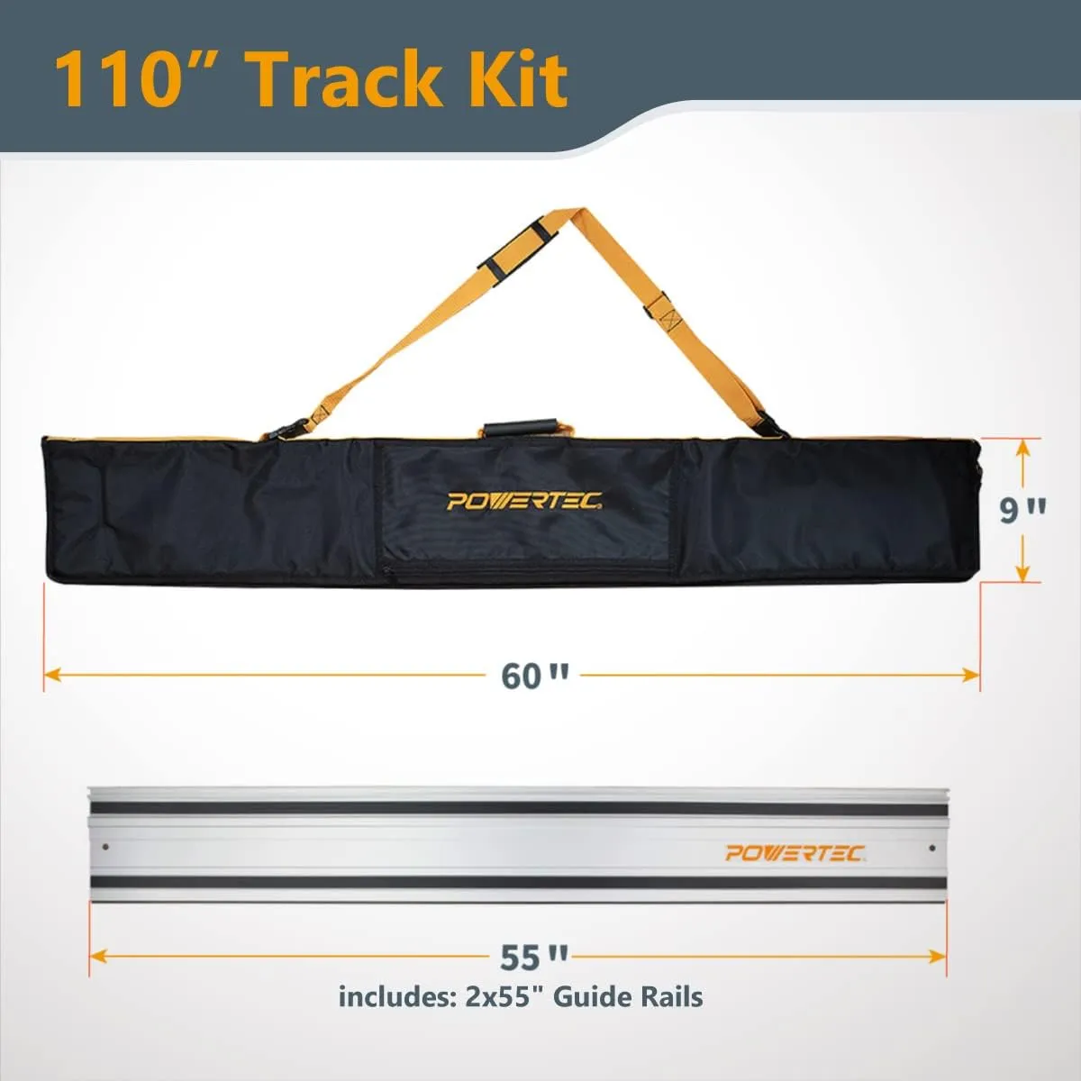 POWERTEC 71550 55" Track Saw Guide Rail Kit for Makita or Festool | Includes (2) Guide Rails/Protective Guide Rail Bag/Rail Connectors