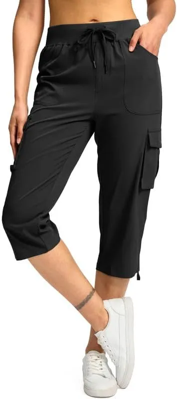 Pudolla Women's Cargo Capri Pants Lightweight Quick Dry Hiking Pants Summer Travel Casual Capris with 5 Pockets