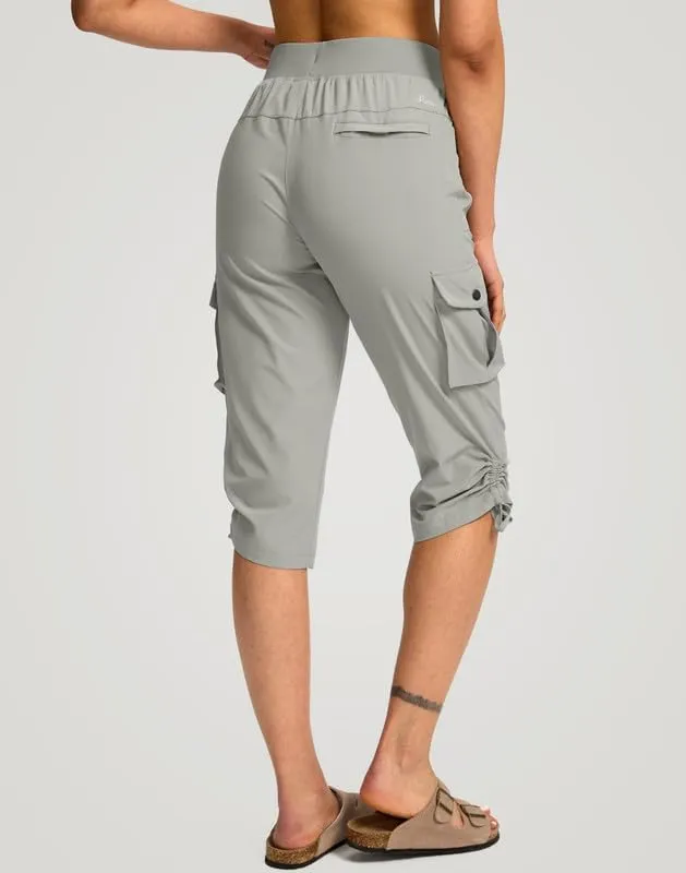 Pudolla Women's Cargo Capri Pants Lightweight Quick Dry Hiking Pants Summer Travel Casual Capris with 5 Pockets