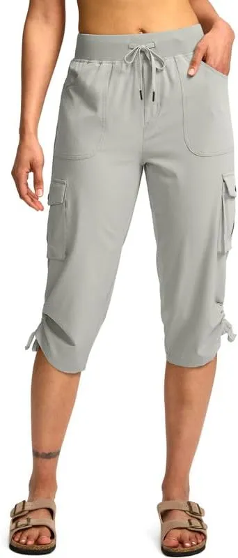 Pudolla Women's Cargo Capri Pants Lightweight Quick Dry Hiking Pants Summer Travel Casual Capris with 5 Pockets