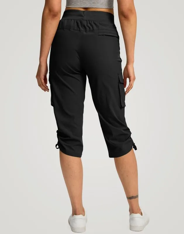 Pudolla Women's Cargo Capri Pants Lightweight Quick Dry Hiking Pants Summer Travel Casual Capris with 5 Pockets