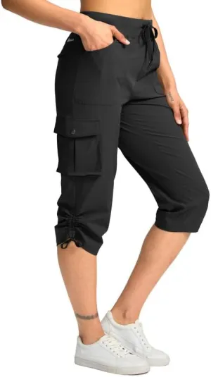 Pudolla Women's Cargo Capri Pants Lightweight Quick Dry Hiking Pants Summer Travel Casual Capris with 5 Pockets