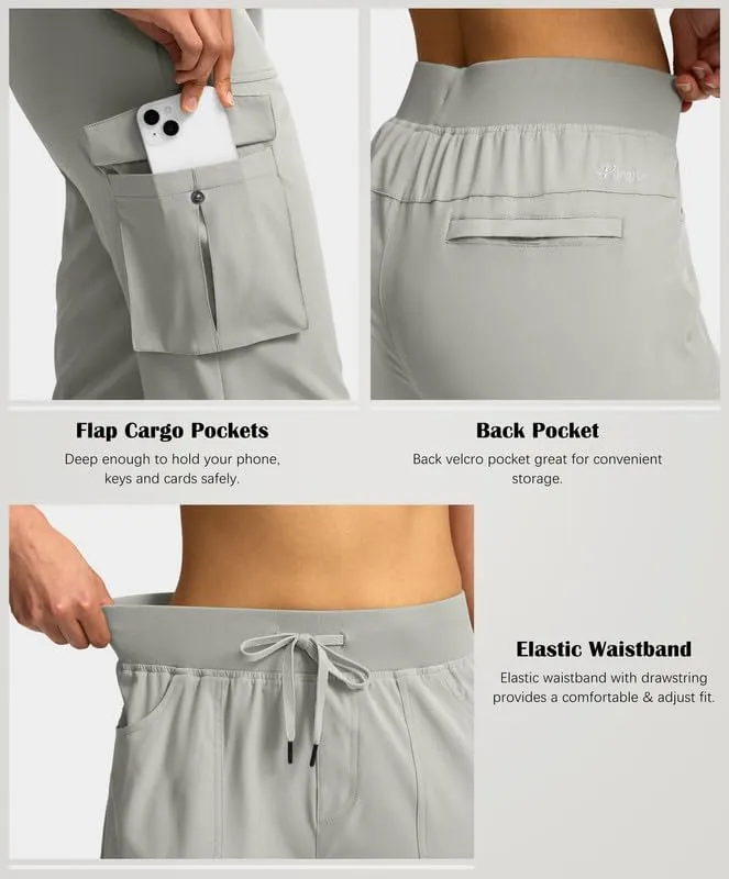 Pudolla Women's Cargo Capri Pants Lightweight Quick Dry Hiking Pants Summer Travel Casual Capris with 5 Pockets