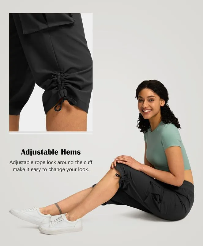 Pudolla Women's Cargo Capri Pants Lightweight Quick Dry Hiking Pants Summer Travel Casual Capris with 5 Pockets