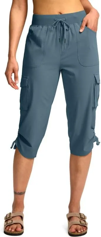 Pudolla Women's Cargo Capri Pants Lightweight Quick Dry Hiking Pants Summer Travel Casual Capris with 5 Pockets