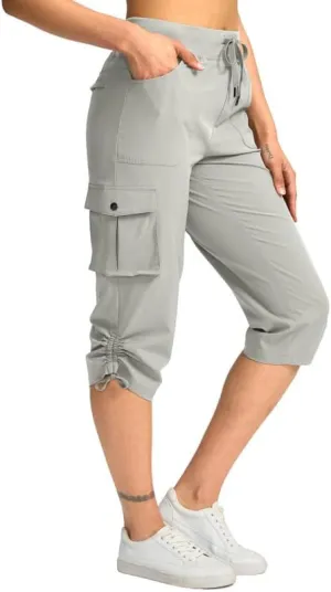 Pudolla Women's Cargo Capri Pants Lightweight Quick Dry Hiking Pants Summer Travel Casual Capris with 5 Pockets