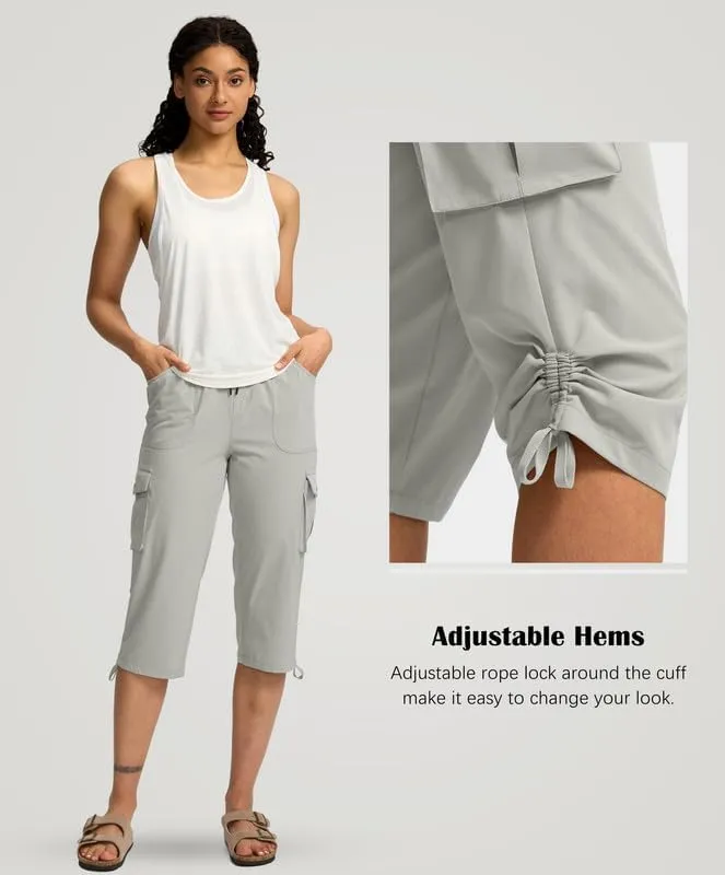 Pudolla Women's Cargo Capri Pants Lightweight Quick Dry Hiking Pants Summer Travel Casual Capris with 5 Pockets