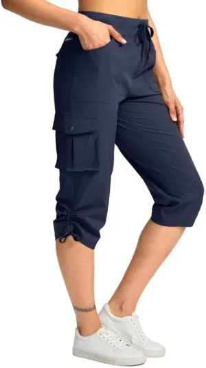 Pudolla Women's Cargo Capri Pants Lightweight Quick Dry Hiking Pants Summer Travel Casual Capris with 5 Pockets