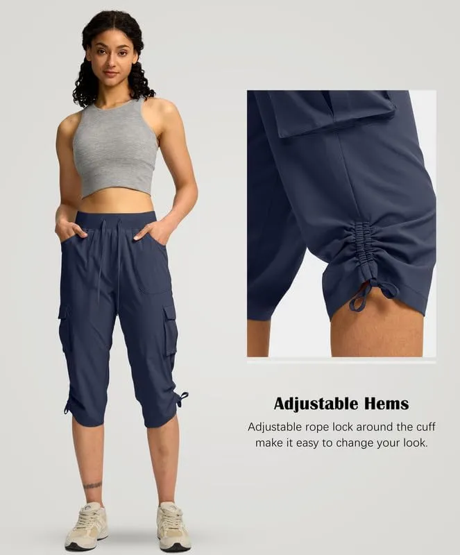 Pudolla Women's Cargo Capri Pants Lightweight Quick Dry Hiking Pants Summer Travel Casual Capris with 5 Pockets