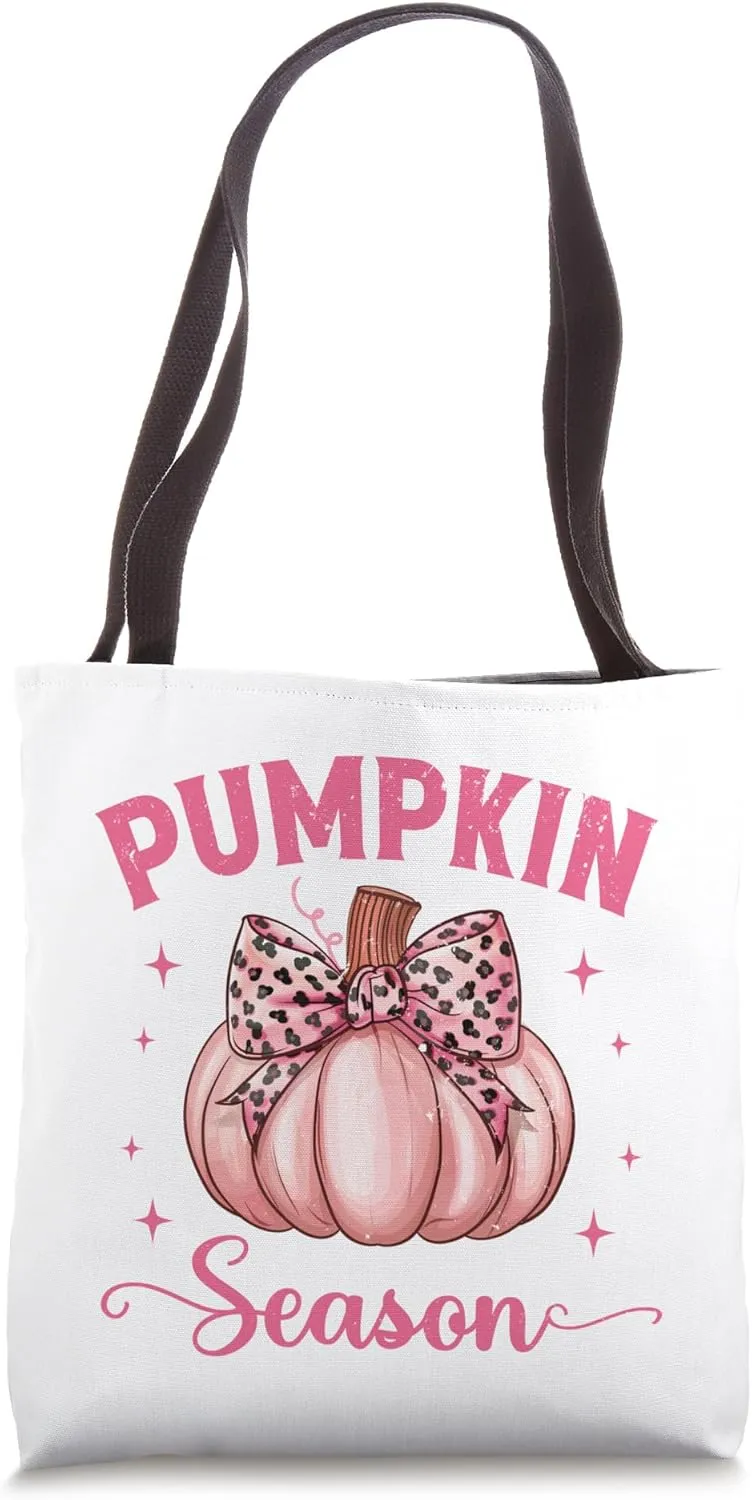 Pumpkin Season Coquette Bow Pumpkin In October We Wear Pink Tote Bag
