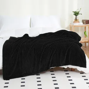 Puncuntex Flannel Fleece Throw Blanket Black 60"×80",Super Soft Plush Cozy Blanket with Square Grid Design Luxury for Couch Sofa Chair