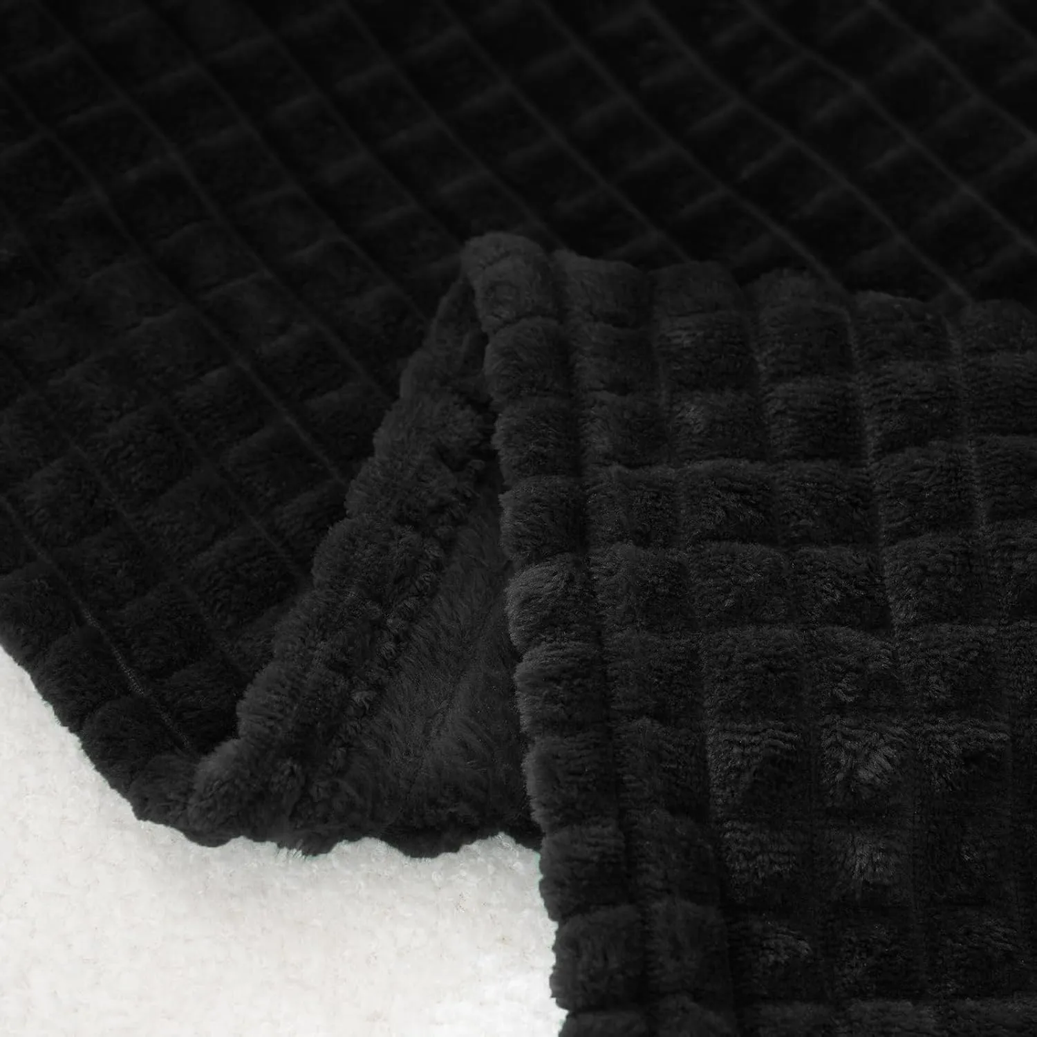 Puncuntex Flannel Fleece Throw Blanket Black 60"×80",Super Soft Plush Cozy Blanket with Square Grid Design Luxury for Couch Sofa Chair