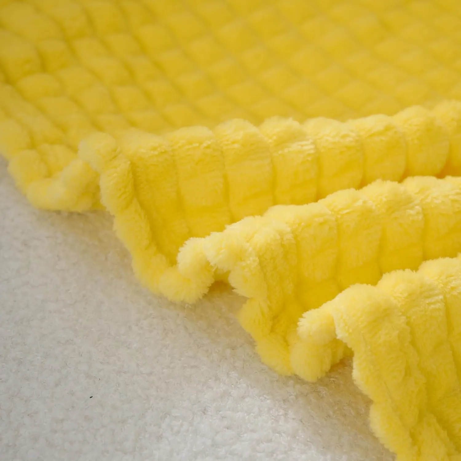 Puncuntex Flannel Fleece Throw Blanket Bright Yellow 60"×80",Super Soft Plush Cozy Blanket with Square Grid Design Luxury for Couch Sofa Chair