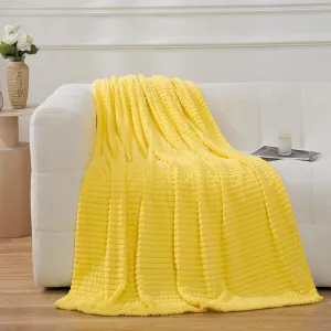 Puncuntex Flannel Fleece Throw Blanket Bright Yellow 60"×80",Super Soft Plush Cozy Blanket with Square Grid Design Luxury for Couch Sofa Chair