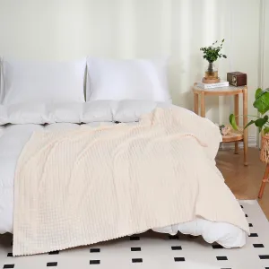 Puncuntex Flannel Fleece Throw Blanket Cream White 60"×80",Super Soft Plush Cozy Blanket with Square Grid Design Luxury for Couch Sofa Chair