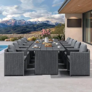 PURPLE LEAF 11 Pieces Outdoor Patio Dining Set Modern Extra Large Weather-Resistant Table and Aluminum Chairs with Olefin Fabric Cushions for Family Dinners Indoor Decor Kitchen Grey
