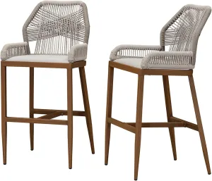 PURPLE LEAF 2 Pieces Bar Stools Patio Modern Rattan Barstools Aluminum Woven Tall Bar Chairs with Cushions for Outdoor Kitchen Island Garden