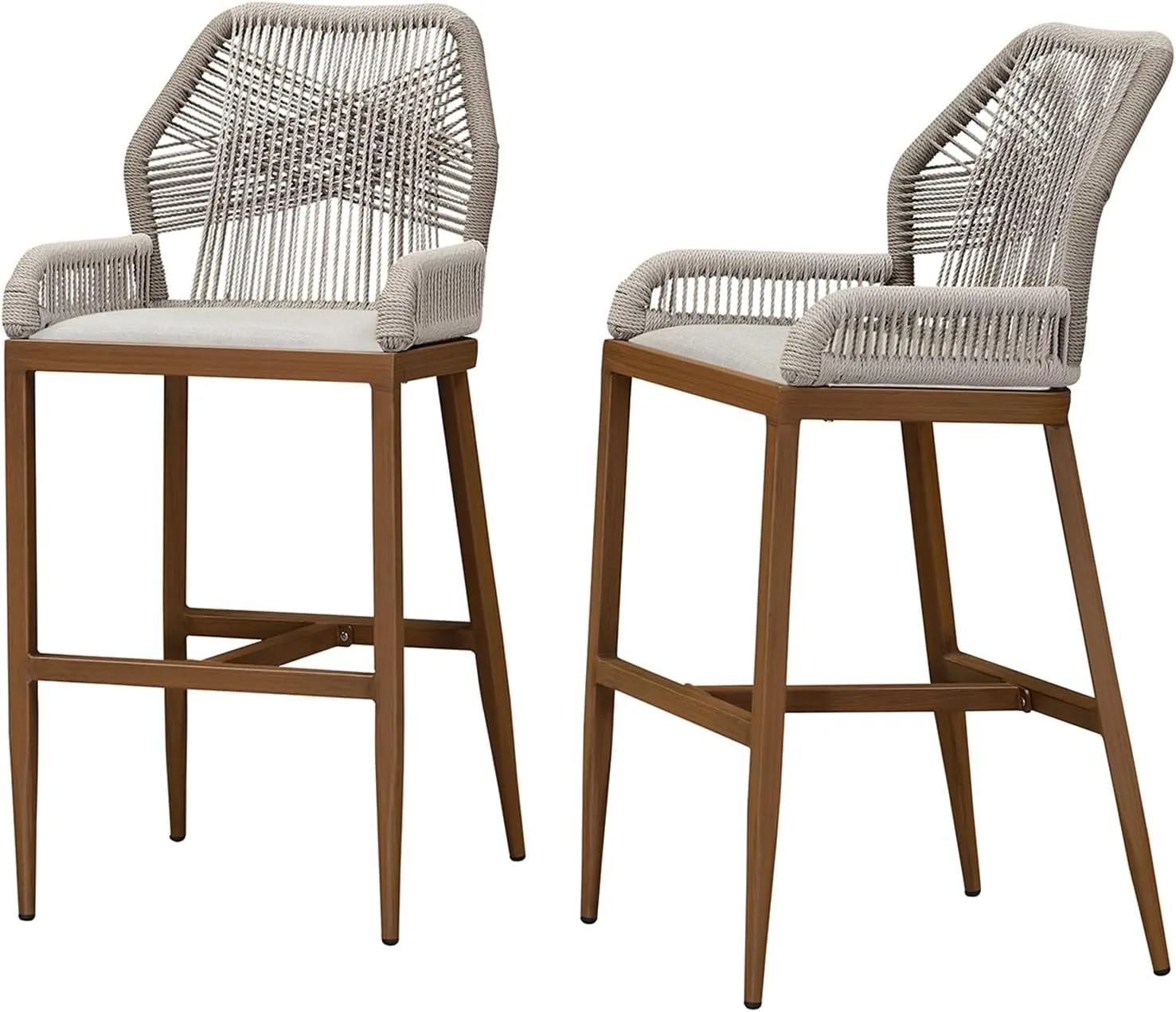 PURPLE LEAF 2 Pieces Bar Stools Patio Modern Rattan Barstools Aluminum Woven Tall Bar Chairs with Cushions for Outdoor Kitchen Island Garden