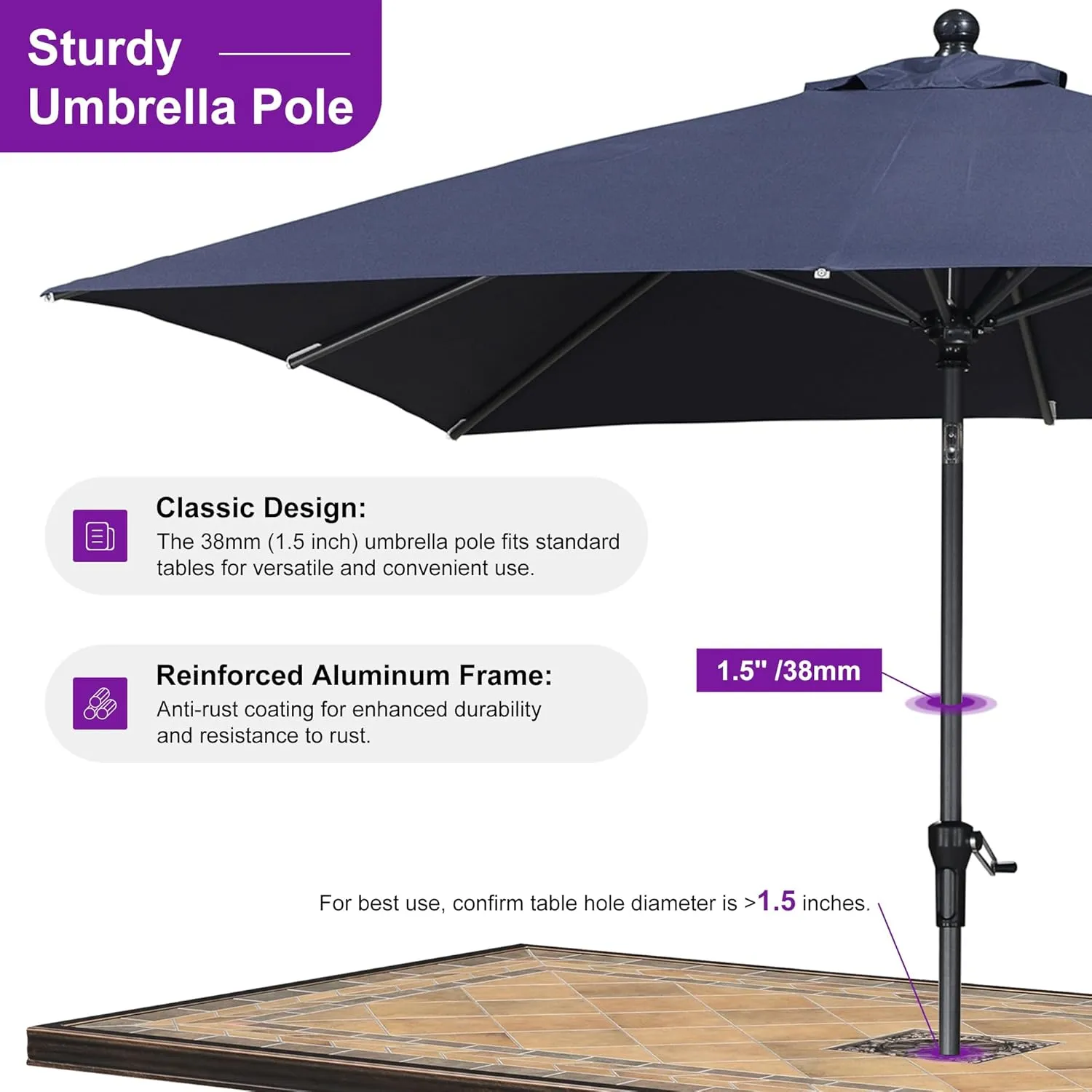 PURPLE LEAF 8' x 8' Square Patio Umbrella Outdoor Table Umbrella Aluminum Frame Market Umbrella Sun Umbrella with 8 Sturdy Ribs Tilt for Garden Deck Lawn Pool Light Navy Blue
