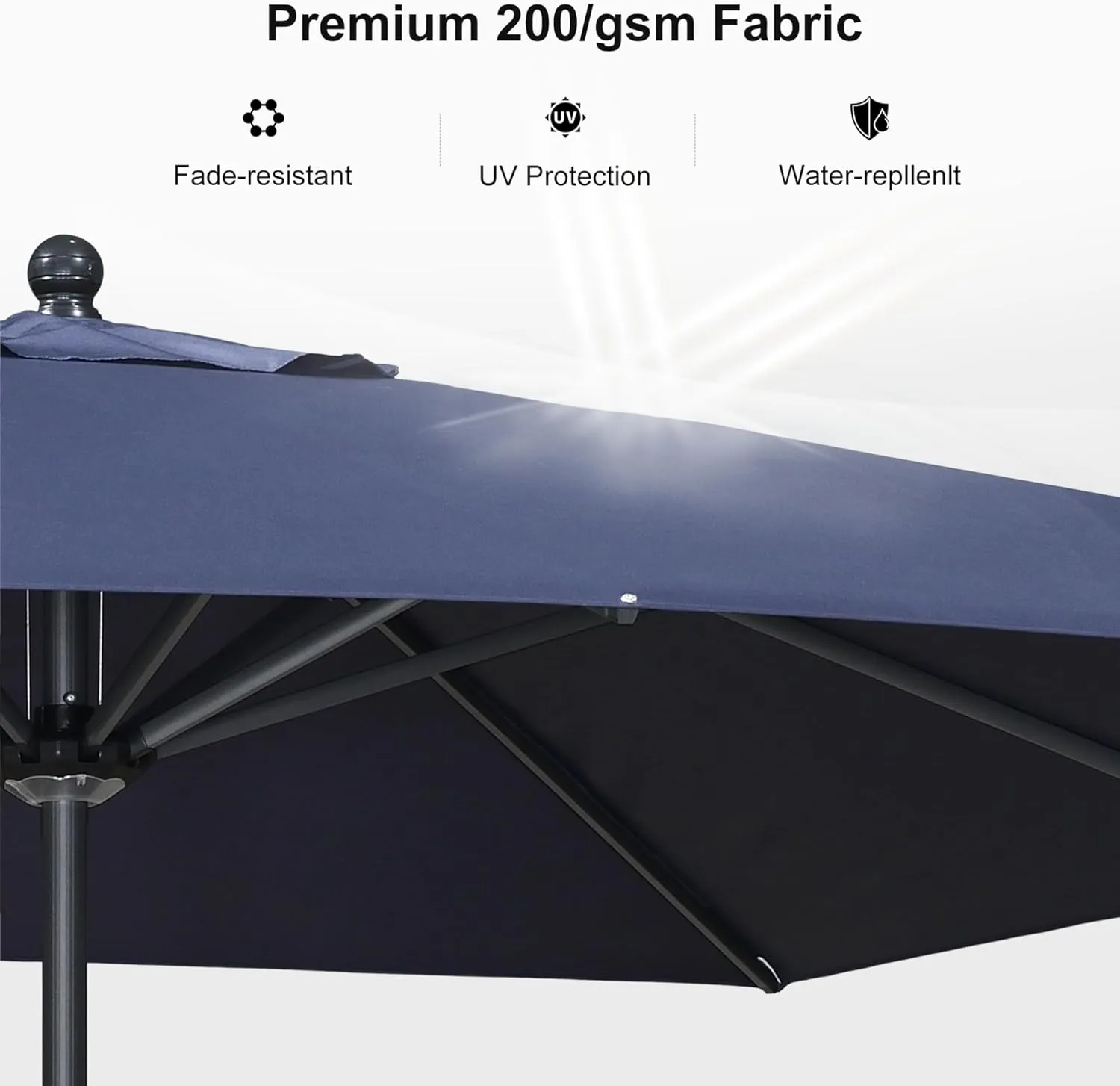 PURPLE LEAF 8' x 8' Square Patio Umbrella Outdoor Table Umbrella Aluminum Frame Market Umbrella Sun Umbrella with 8 Sturdy Ribs Tilt for Garden Deck Lawn Pool Light Navy Blue