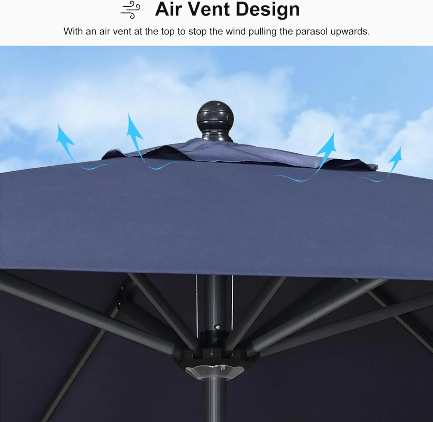 PURPLE LEAF 8' x 8' Square Patio Umbrella Outdoor Table Umbrella Aluminum Frame Market Umbrella Sun Umbrella with 8 Sturdy Ribs Tilt for Garden Deck Lawn Pool Light Navy Blue