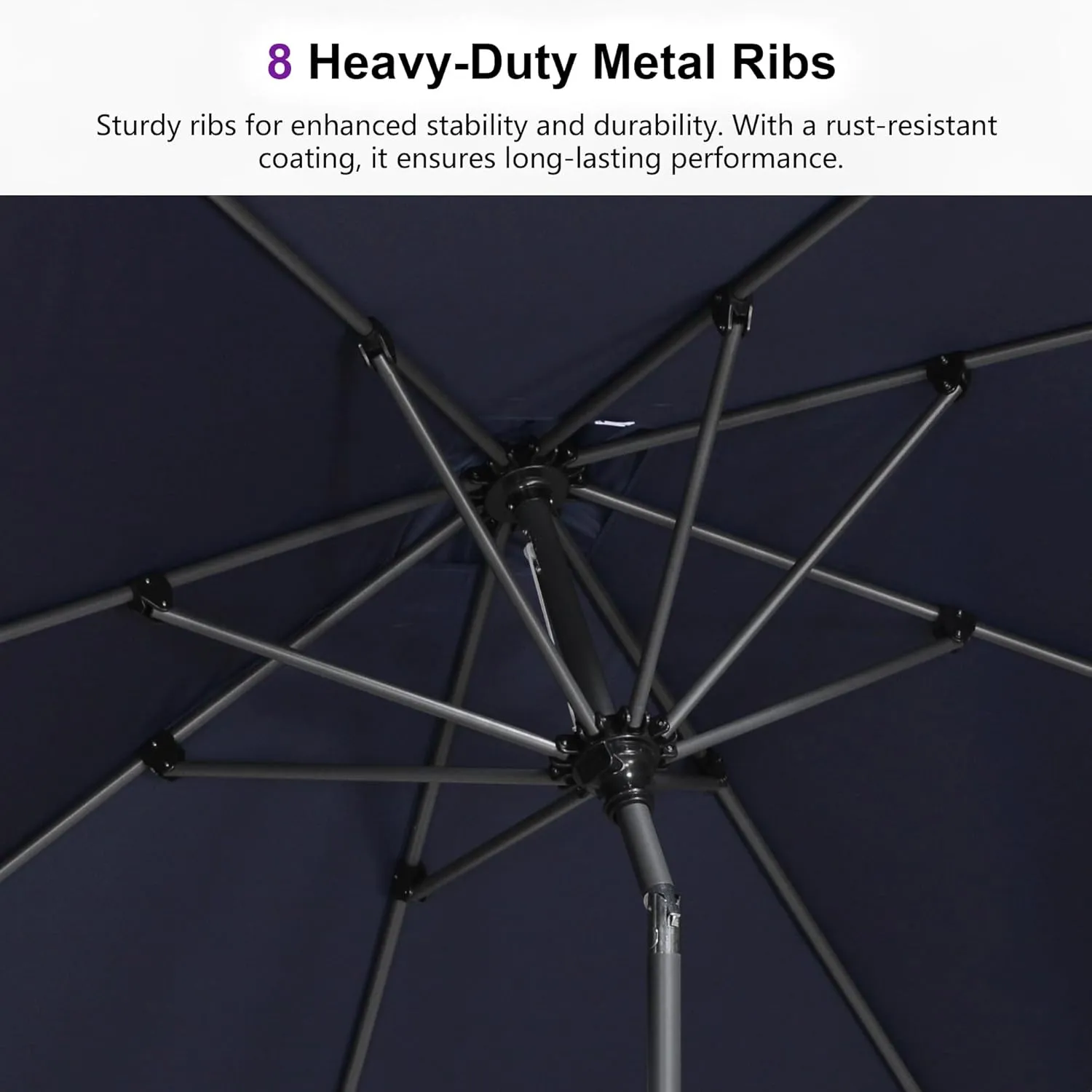 PURPLE LEAF 8' x 8' Square Patio Umbrella Outdoor Table Umbrella Aluminum Frame Market Umbrella Sun Umbrella with 8 Sturdy Ribs Tilt for Garden Deck Lawn Pool Light Navy Blue